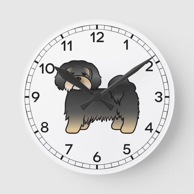 Relógio Redondo Cachorro De Desenho Animado Fofo Lhasa Apso Preto  (Frente)