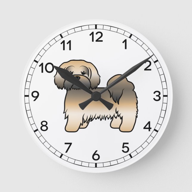 Relógio Redondo Cachorro de desenho animado fofo Lhasa Apso Sable  (Frente)