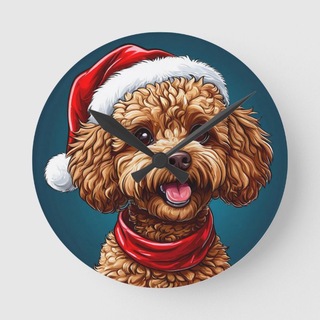 Relógio Redondo Cachorro de natal fofo (Frente)