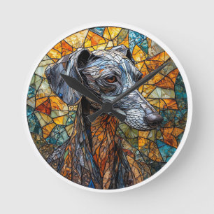 Relógio Redondo Cachorro Galgo Italiano Arte em Vidro Pintado