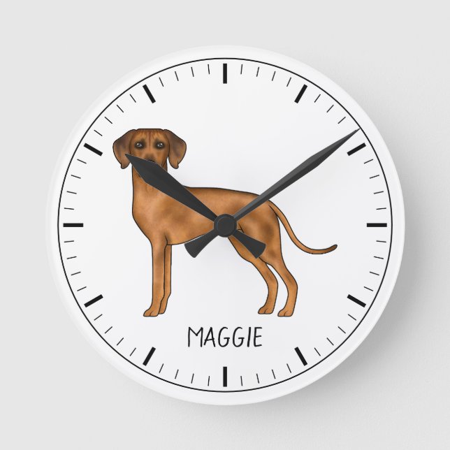 Relógio Redondo Cachorro Leão Marrom Fofo Rhodesian Ridgeback Com  (Frente)