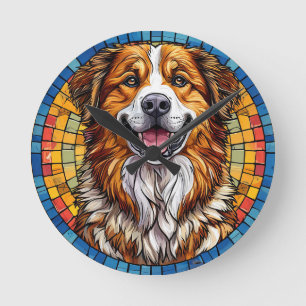 Relógio Redondo Cachorro sorrindo em fundo de mosaico