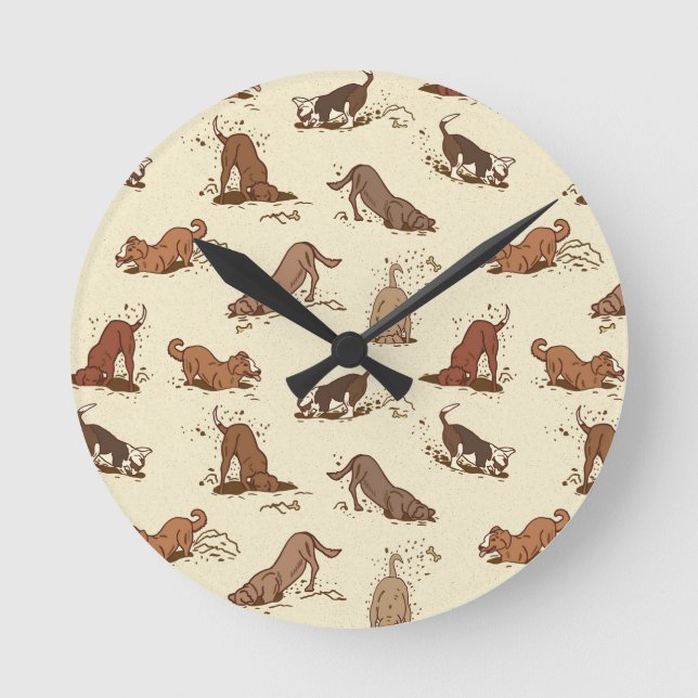 Relógio Redondo Cachorros Digging - padrão de férias na praia. (Frente)