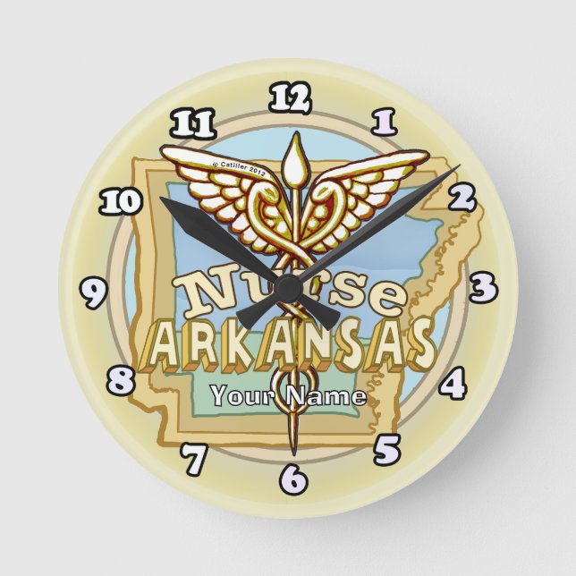 Relógio Redondo Caduceu de Enfermeira do Arkansas (Frente)