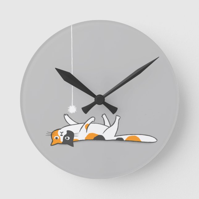 Relógio Redondo Calico Cat preguiçoso | Gatinho Gatinho Gato Lover (Frente)