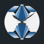Relógio Redondo Camadas do art deco no azul<br><div class="desc">Padrões clássicos do art deco nos azuis,  nos marinhos e no preto</div>