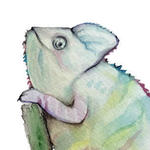 Relógio Redondo Camaleão-de-açúcar, pintado em aquarela