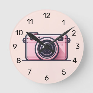 Relógio Redondo Câmera Fotográfica Pink Snapshot Shoot Fashion Mod