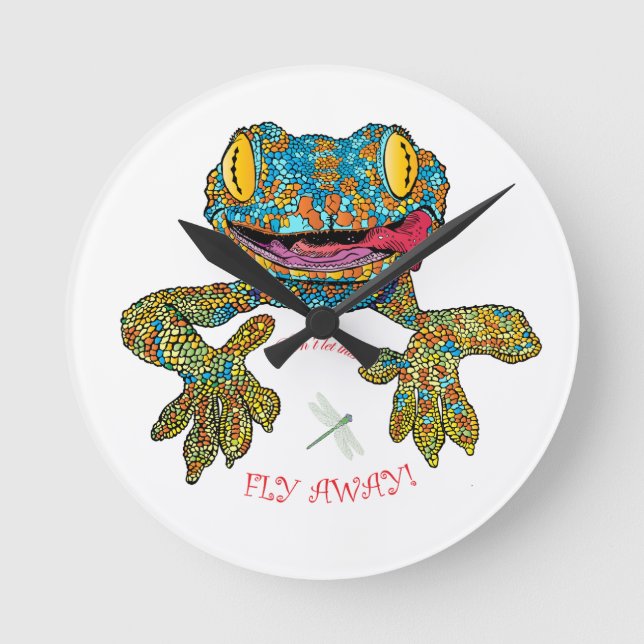 Relógio Redondo Camisa T com lagarto de cartoon (Frente)