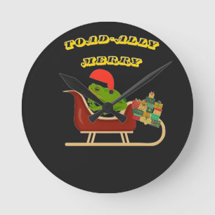 Relógio Redondo Camiseta de Natal de Sapo Totalmente Alegre