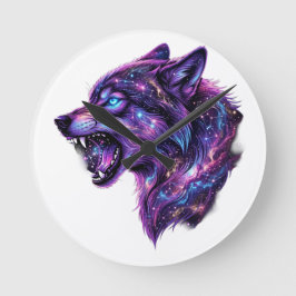 Relógio Redondo Camiseta Gráfica Uivar do Lobo da Galáxia Cósmica