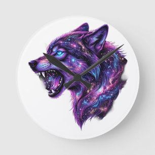 Relógio Redondo Camiseta Gráfica Uivar do Lobo da Galáxia Cósmica