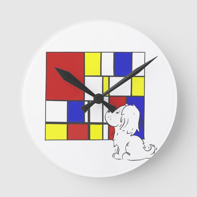 Relógio Redondo Camomila Inspirada em Mondrian (Frente)