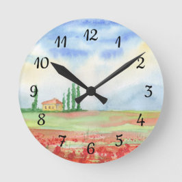 Relógio Redondo Campo de papoilas na Toscana