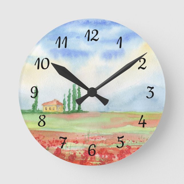 Relógio Redondo Campo de papoilas na Toscana (Frente)