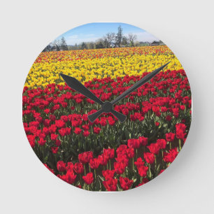 Relógio Redondo Campo de Tulpa Vermelho e Amarelo