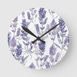 Relógio Redondo Campos de Lavanda | Padrão de Flor de Aquarela Rox