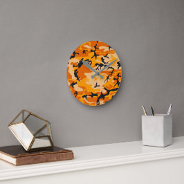 Relógio Redondo Camuflagem Laranja, Militar, Exército