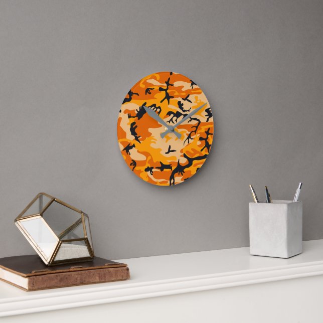 Relógio Redondo Camuflagem Laranja, Militar, Exército (Escritório)