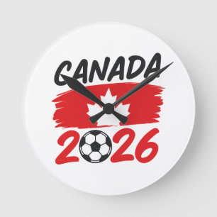 Relógio Redondo Canadá 2026 Design de Fã de Futebol com Folha de B