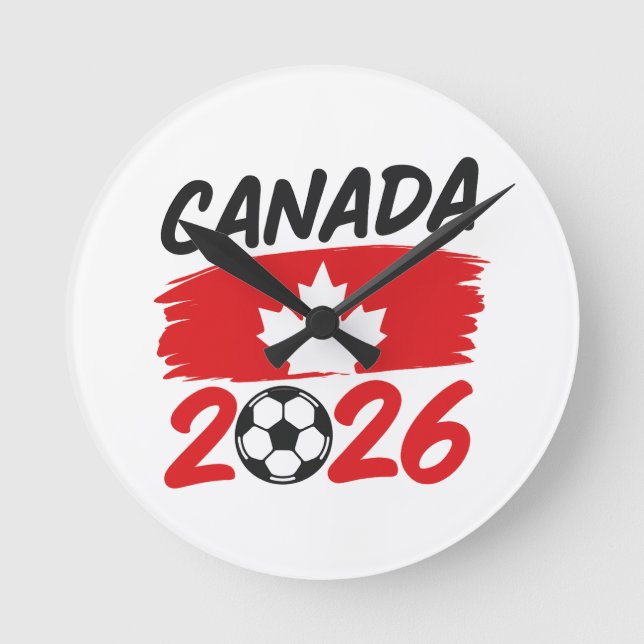 Relógio Redondo Canadá 2026 Design de Fã de Futebol com Folha de B (Frente)