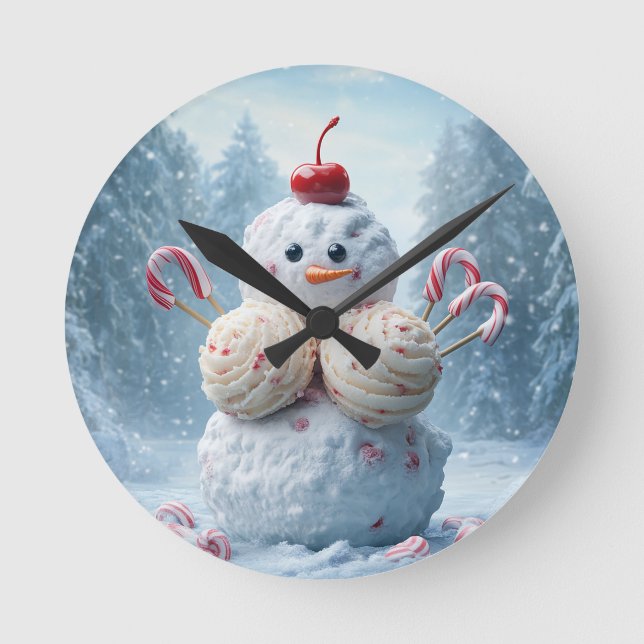 Relógio Redondo Candy Snowman Wall Clock - Fun Winter Wonderland D (Frente)