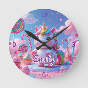Relógio Redondo Candy Unicorn Wall Clock - Nome Editável