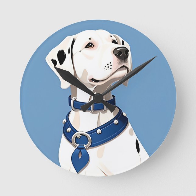 Relógio Redondo Cão Dalmata com Coleira Azul (Frente)