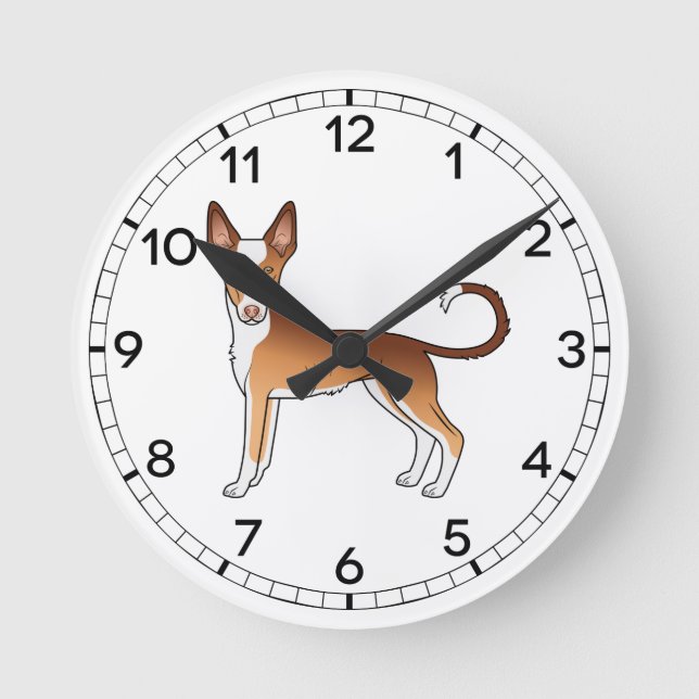 Relógio Redondo Cão de desenho animado Ibizan Hound Vermelho e Bra (Frente)