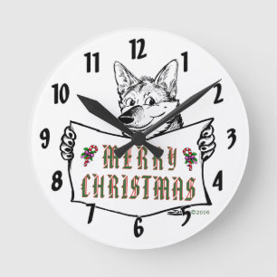 Relógio Redondo Cão de Natal:  Feliz Natal!