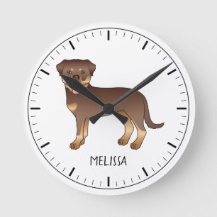 Relógio Redondo Cão E Nome Da Galinha Vermelha E Tan Rottweiler