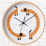 Relógio Redondo Cão Engraçado de Enchimento<br><div class="desc">Dachshund bonito e engraçado,  cães de salsicha ou cachorros-salsicha em movimento perpétuo.</div>