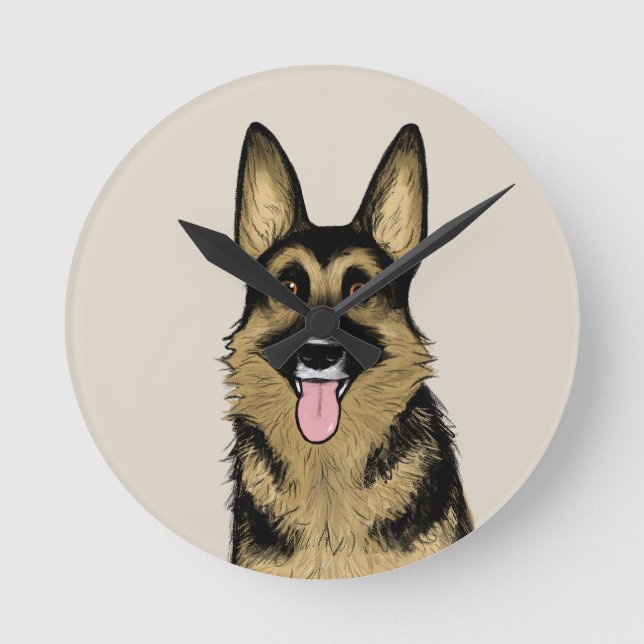 Relógio Redondo Cão german shepherd | Cão Cartoon | Pet Art (Frente)