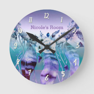 Relógio Redondo Capturador de Sonhos Boho Personalizado Roxo e Tur
