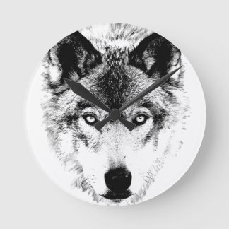 Relógio Redondo Cara do lobo. Imagem dos animais selvagens de
