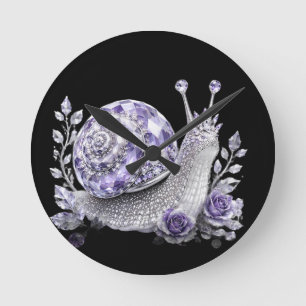 Relógio Redondo Caracol de Cristal Roxo Prata