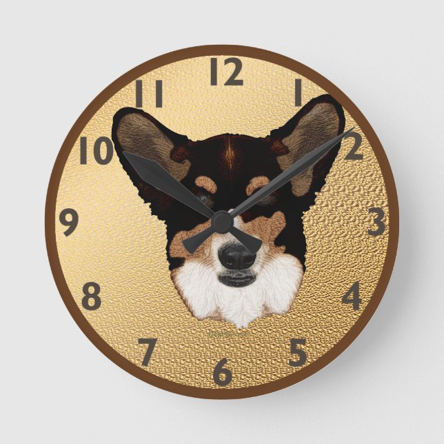 Relógio Redondo Cardigan Welsh Corgi Clock (Frente)
