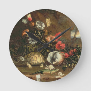 Relógio Redondo Cardos, flores, répteis e borboletas ao lado