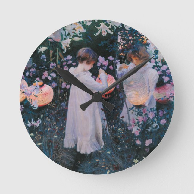Relógio Redondo Carnação Lily Lily Rosa John Singer Sarger Art (Frente)