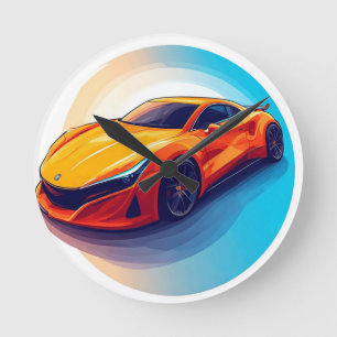 Relógio Redondo Carro Esportivo Vibrante com Design Moderno
