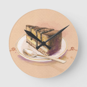 Relógio Redondo Cartão com o bolo pintado da aguarela