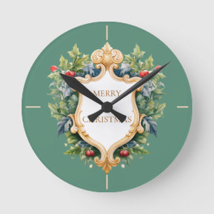 Relógio Redondo Cartão de Natal Elegante Crest