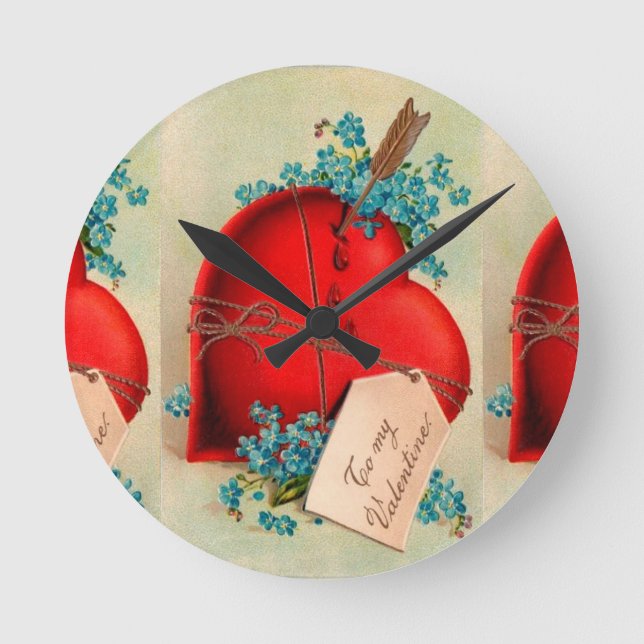 Relógio Redondo Cartão vermelho grande dos namorados do coração de (Frente)