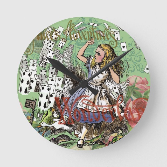 Relógio Redondo cartas de aventura de alice no país das maravilhas (Frente)