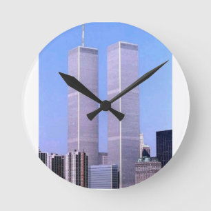 Relógio Redondo Cartaz do World Trade Center Twin Towers NYC Vinta