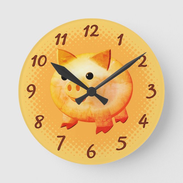 Relógio Redondo Cartoon Bonito Porco (Frente)