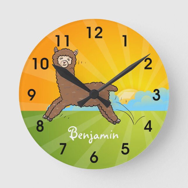 Relógio Redondo Cartoon castanho-branco e bonito (Frente)