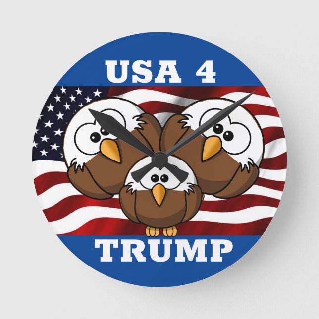 RELÓGIO REDONDO CARTOON EAGLE ELEITORAL "USA 4 TRUMP" (Frente)