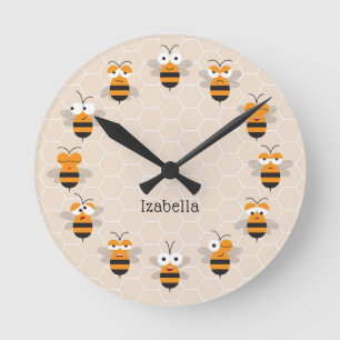 Relógio Redondo Cartoon Engraçada Engraçada Abelha Honeycomb