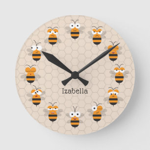 Relógio Redondo Cartoon Engraçada Engraçada Abelha Honeycomb